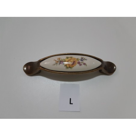 Maniglia in porcellana con fiore giallo, inserti bronzati